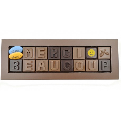 Message chocolat Merci beaucoup au chocolat noir, blanc ou lait