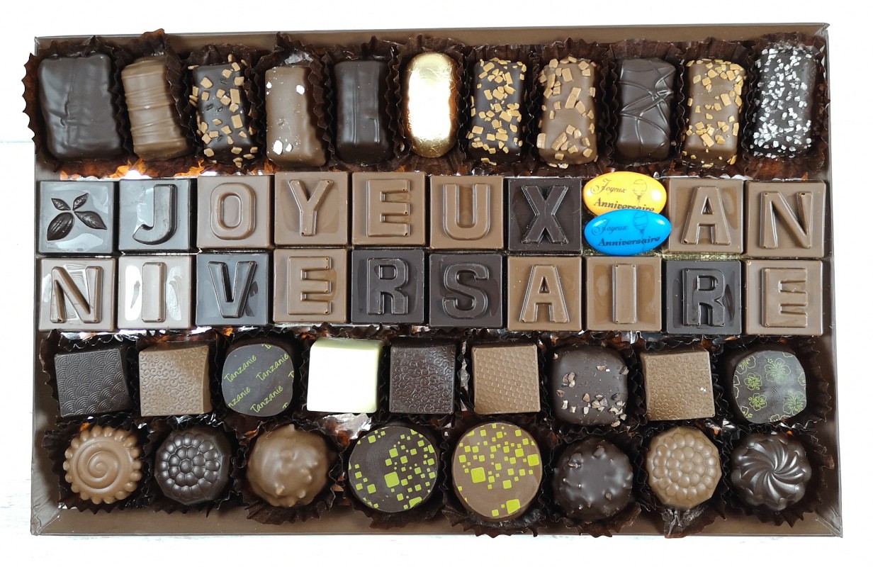 Message Joyeux Noël en lettres de chocolat 100% français